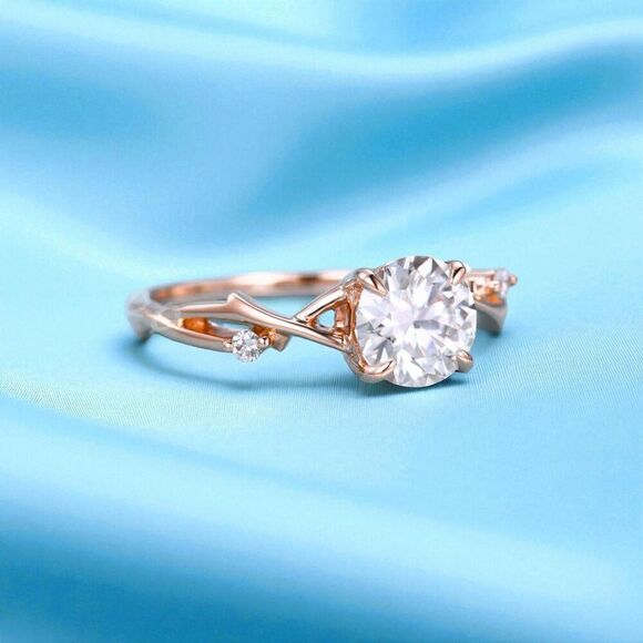 14k Gold- Moissanite Ring- Sz 6- Rose Gold 1.25 CT Fairytale Vine Twig Ring 2.7g - Picture 3 of 17